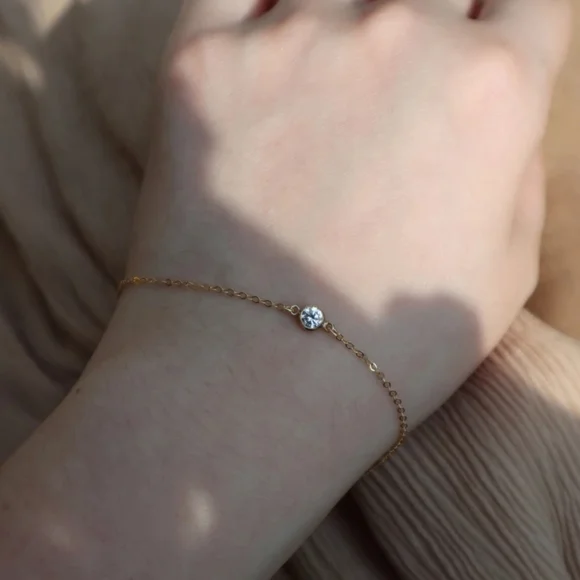 NEW 18k Yellow Gold | 925 Sterling Bezel Set Diamond Solitaire Bracelet - Picture 12 of 16